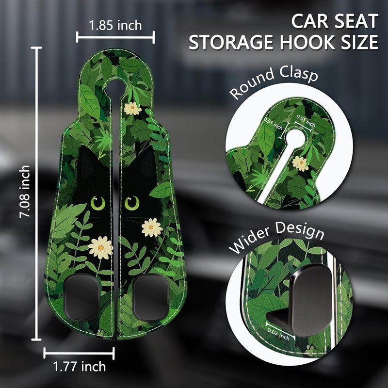 Blusabaca 2PCS Car Seat Back Storage Headrest Hooks, Black Cat Floral Purse Holder Bags Hanger, PU Leather Double Metal Hook for Backseat Organizer, Women Car Accessories Organization - Image 5